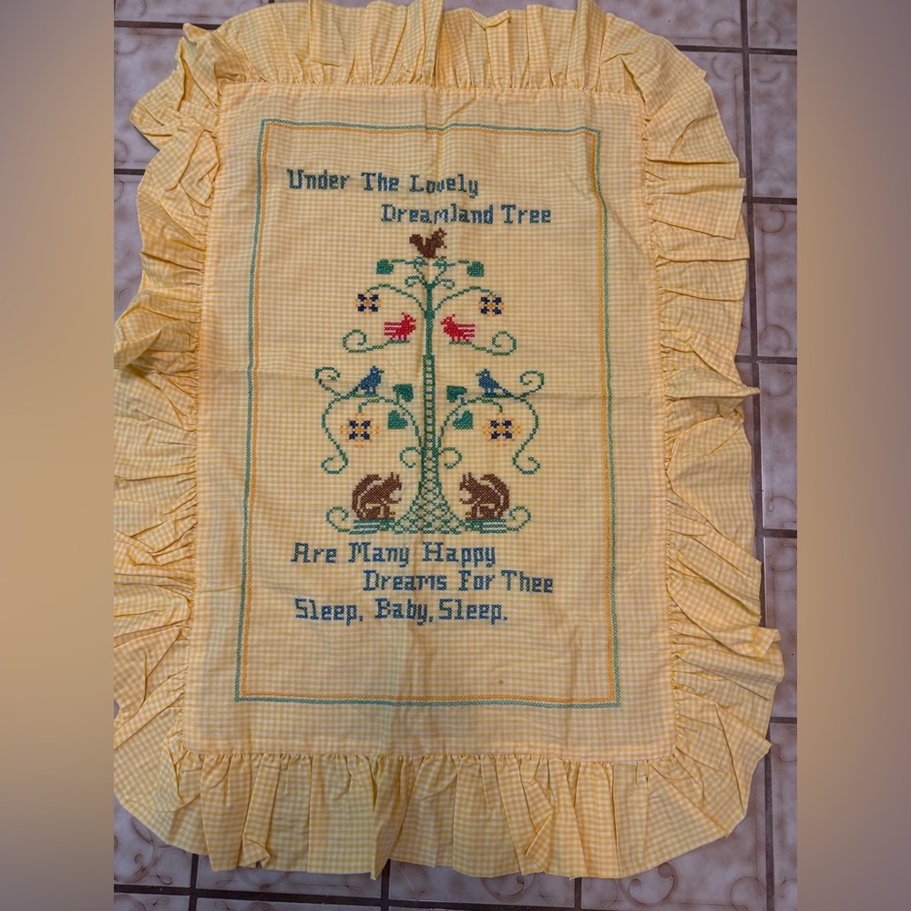 Beautiful Handmade Cross Stitched Gingham Baby Wall Hanging  Crib Blanket Decor